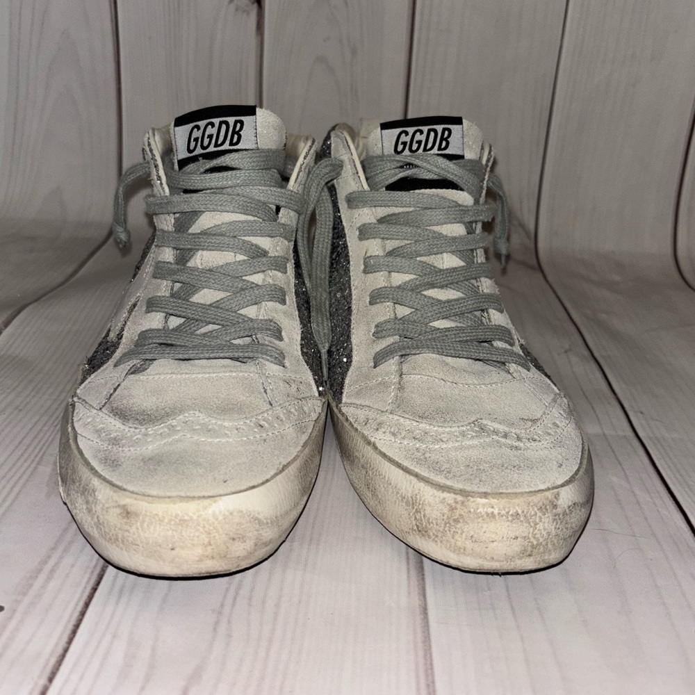 Golden goose women’s mid stars silver grey glitter 39 eu 9 tennis shoe sneaker - Picture 9 of 15